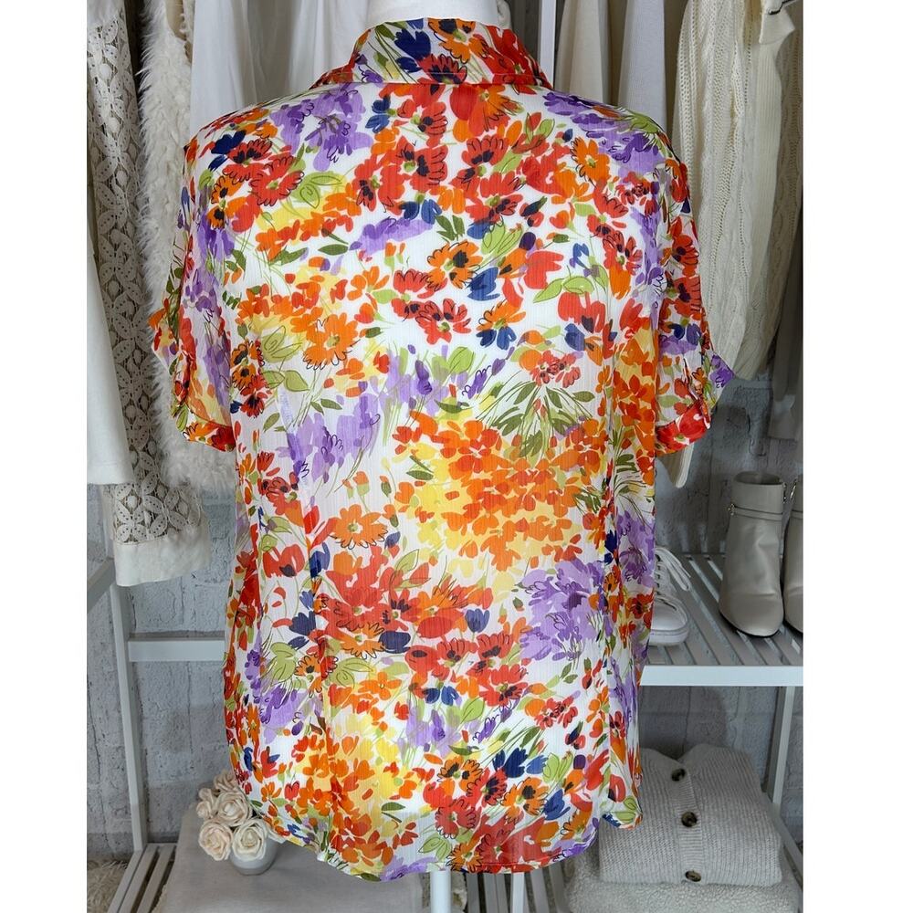 Apparenza Women's Size 1X Multicolor Floral Sheer Button Up Blouse #0388 - Picture 5 of 11